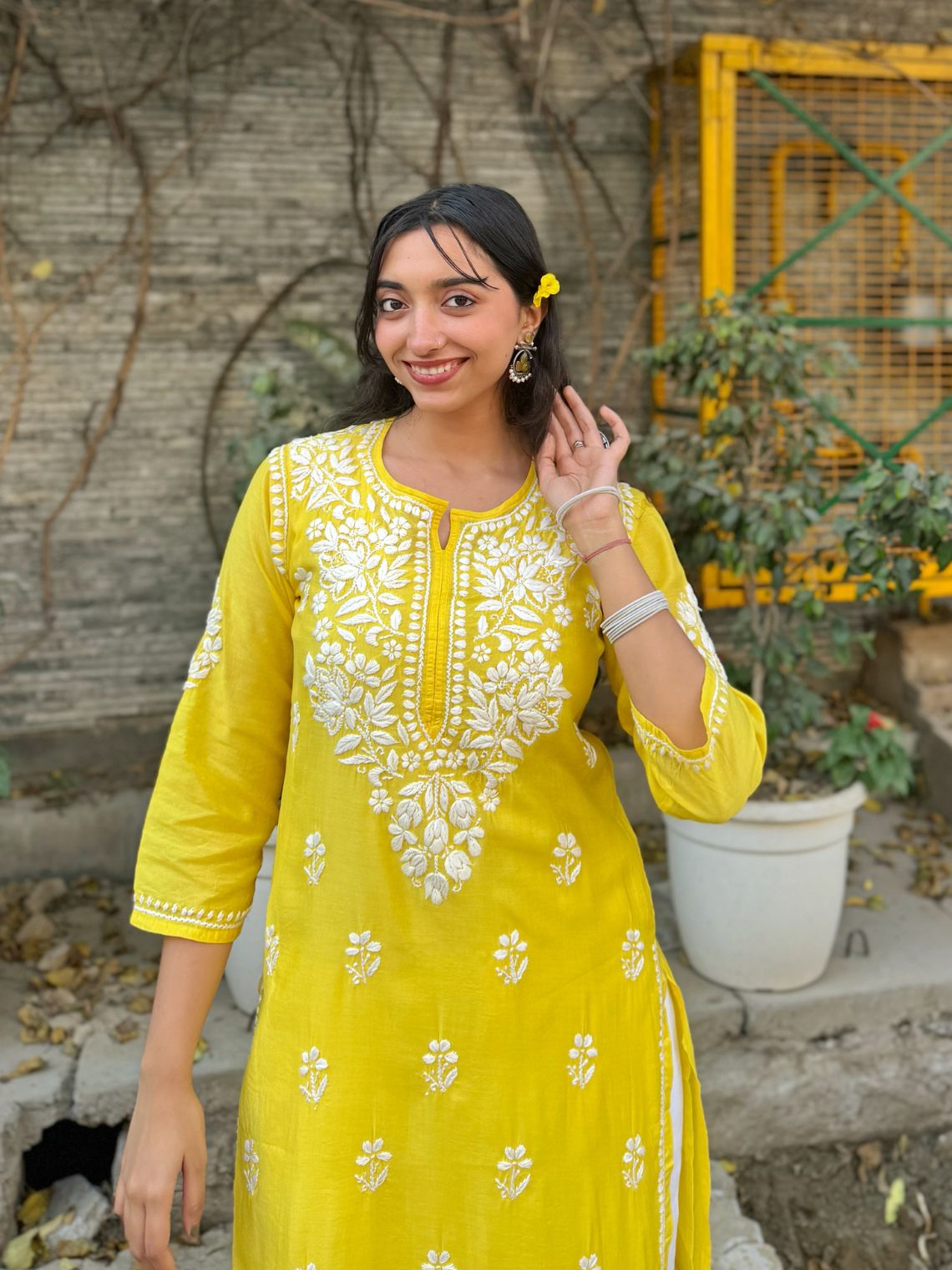 Sehar Chanderi Chikankari Straight Kurti