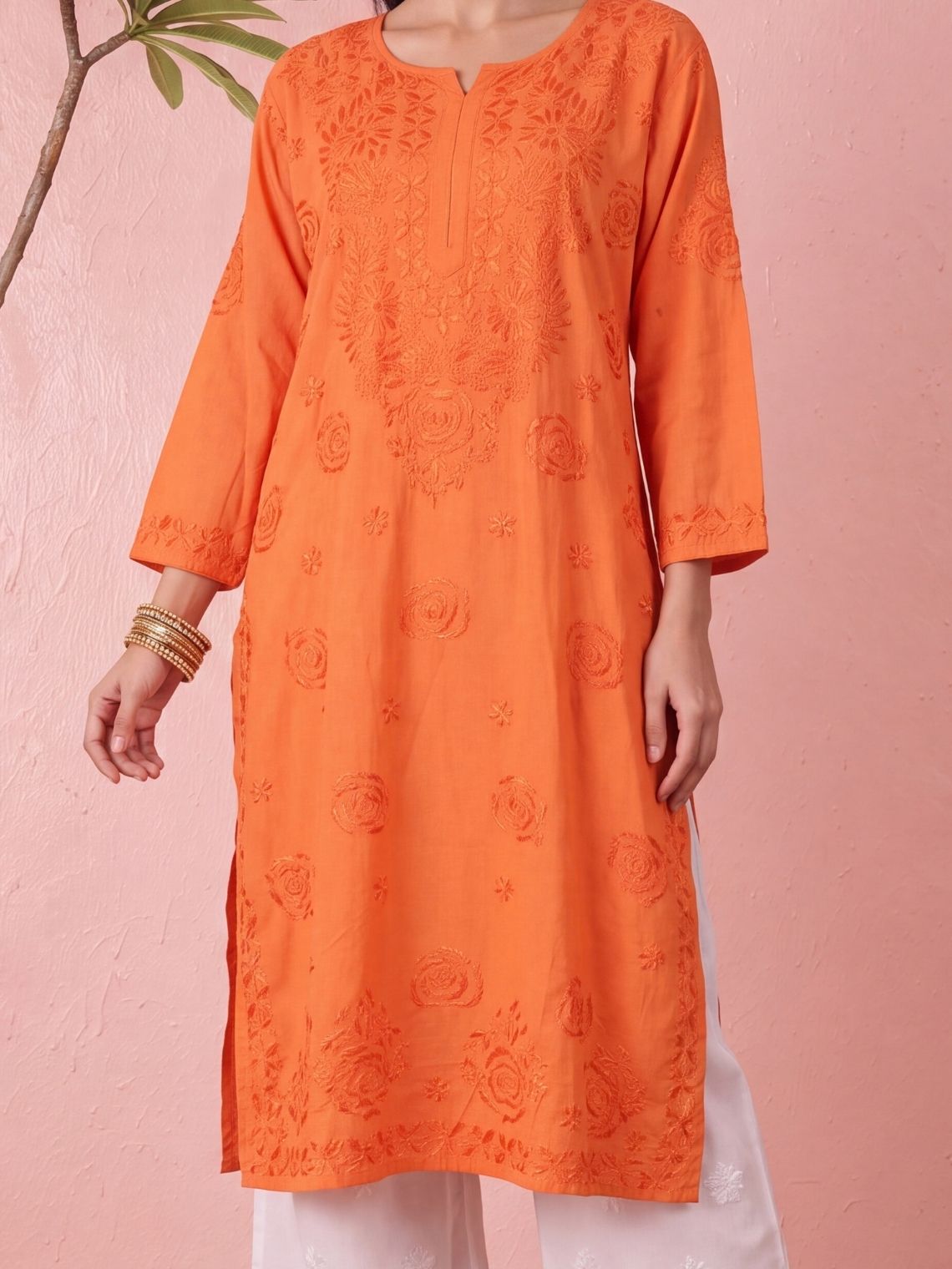 Himani Modal Straight Long Chikankari Kurti - Chowkhat Lifestyle