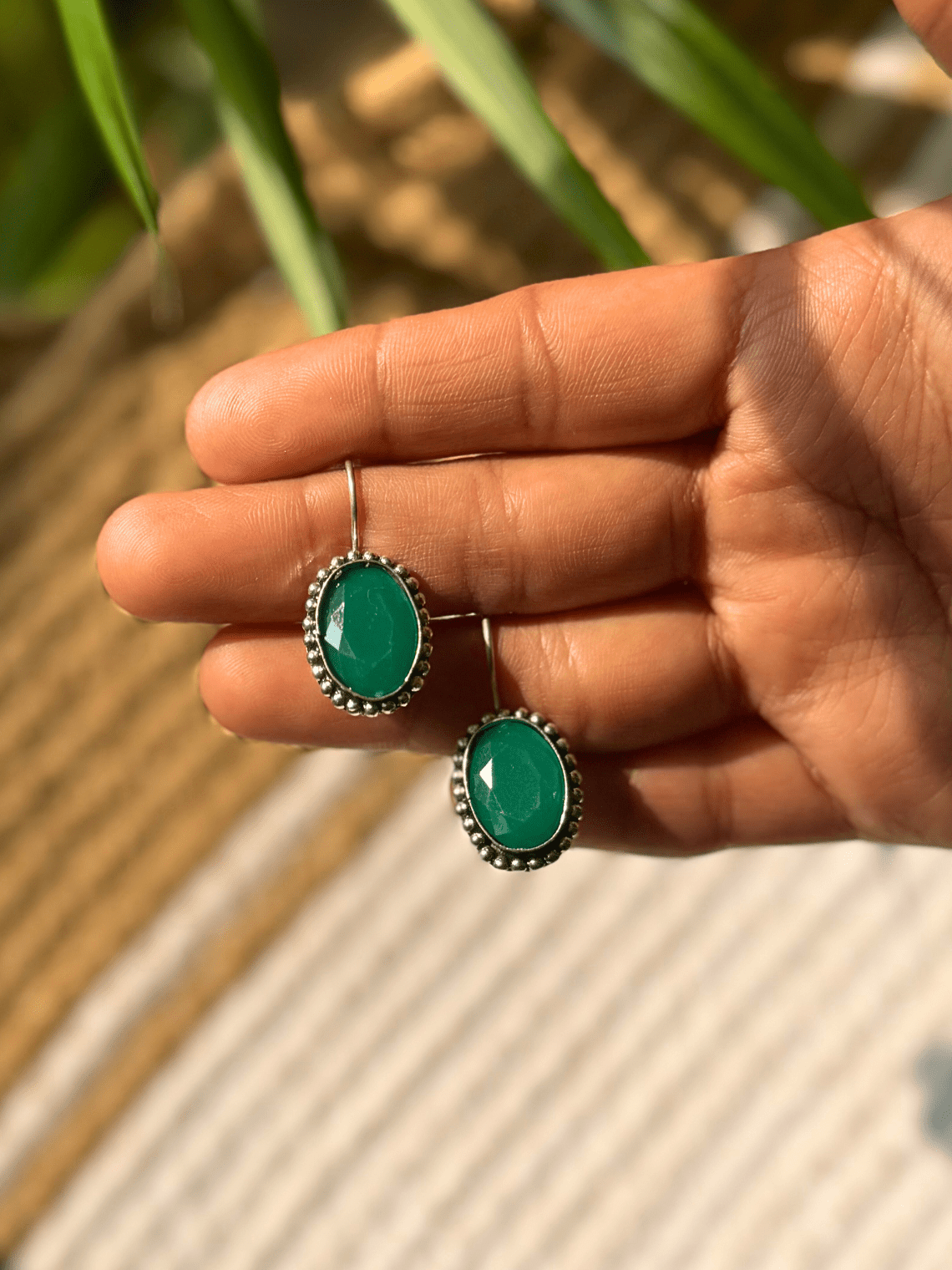 Hanging German Silver Stone Earrings - Chowkhat Lifestyle
