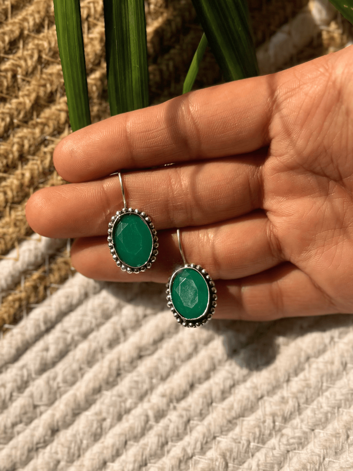 Hanging German Silver Stone Earrings - Chowkhat Lifestyle