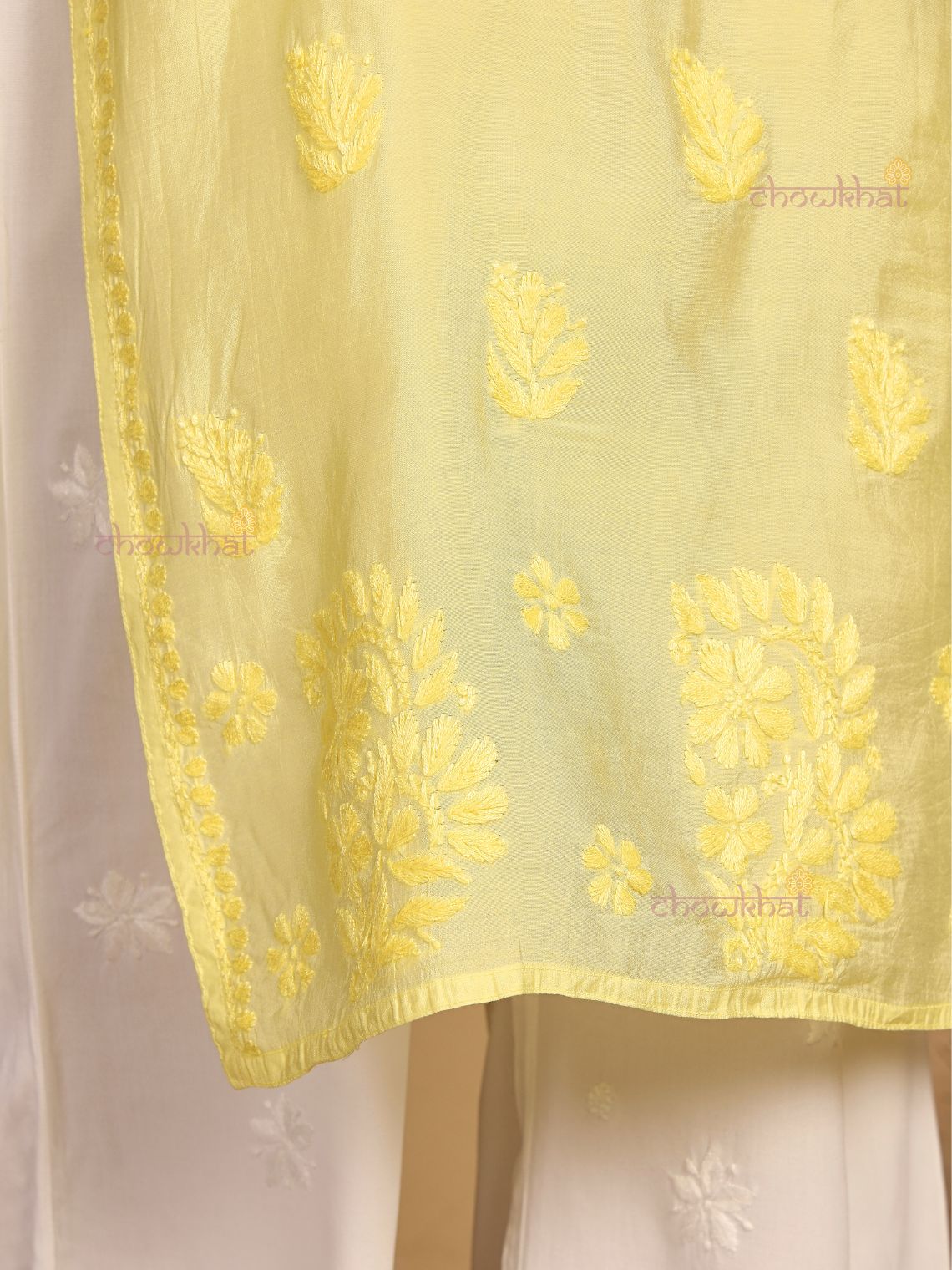 Haniya Premium Straight Chanderi Chikankari Kurti