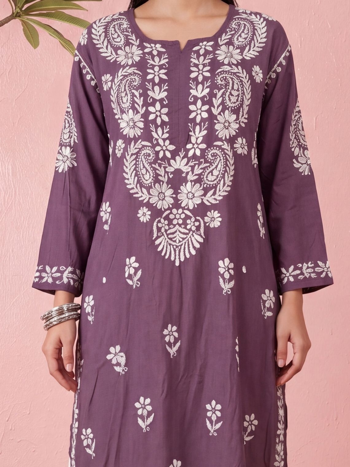 Niva Modal Straight Long Chikankari Kurti - Chowkhat Lifestyle