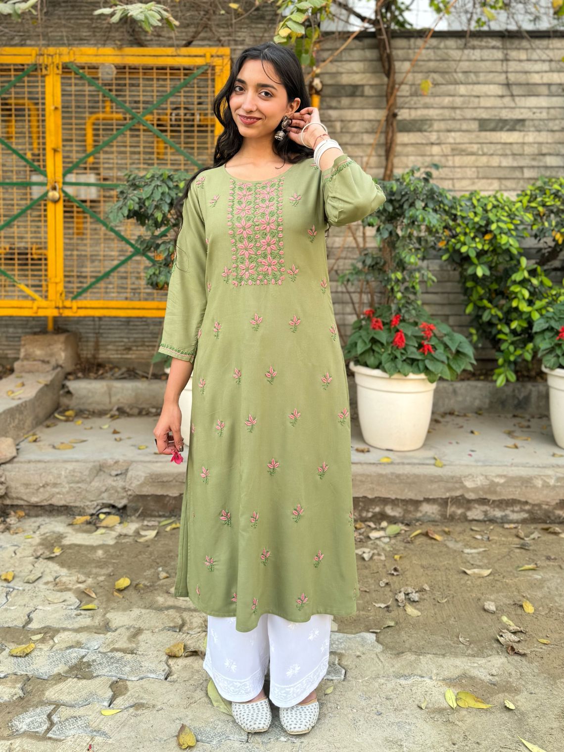 Heer Premium Rayon A-line Chikankari Kurti