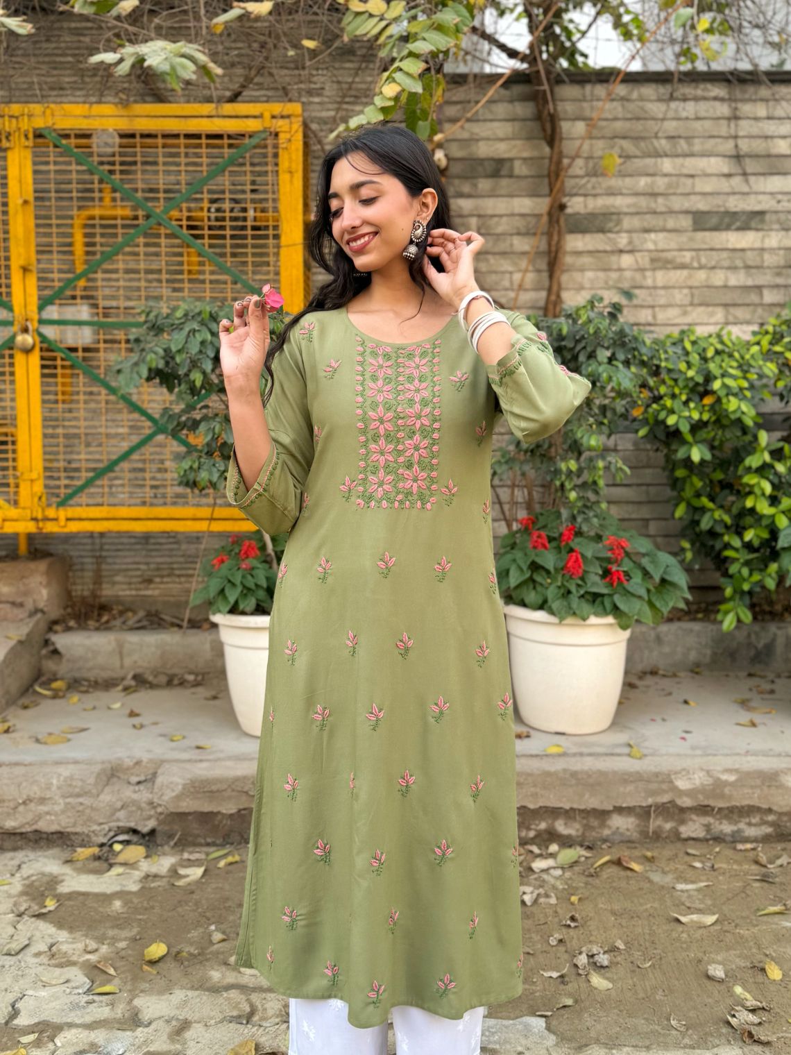 Heer Premium Rayon A-line Chikankari Kurti