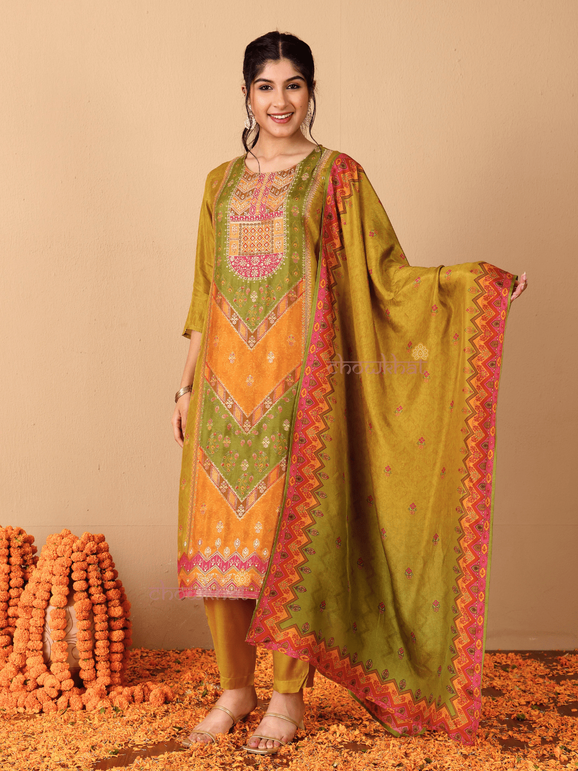 Naira Zari Silk 3 Piece Stitched Suit Set with Handwork - Chowkhat Lifestyle