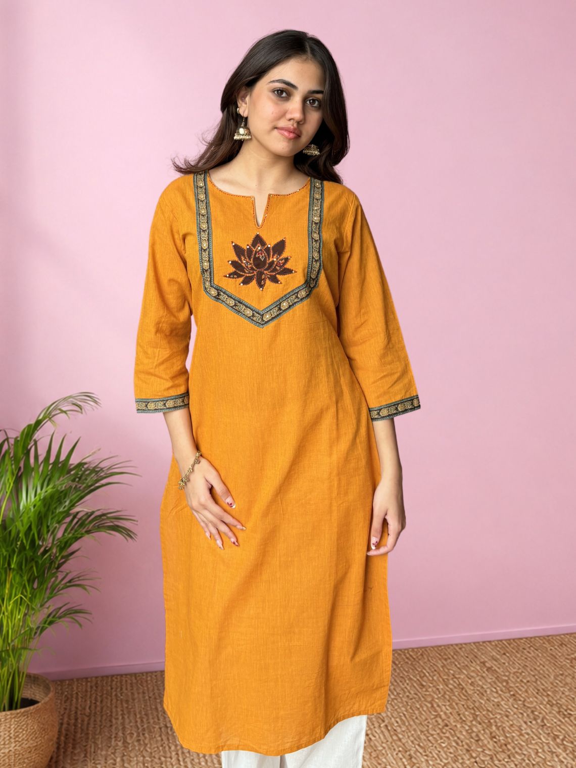Saanjh Handloom Cotton Straight Kurti with Handwork - Chowkhat Lifestyle