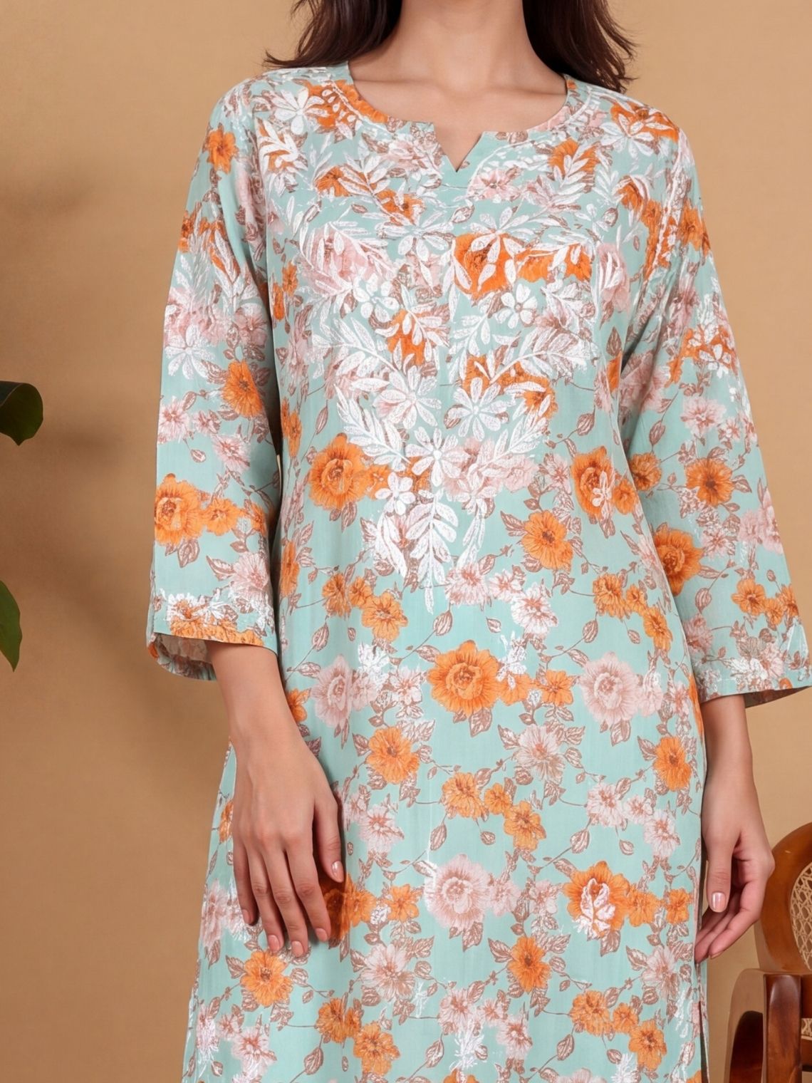 Chinmayi Mul Cotton Chikankari Long Kurti - Chowkhat Lifestyle