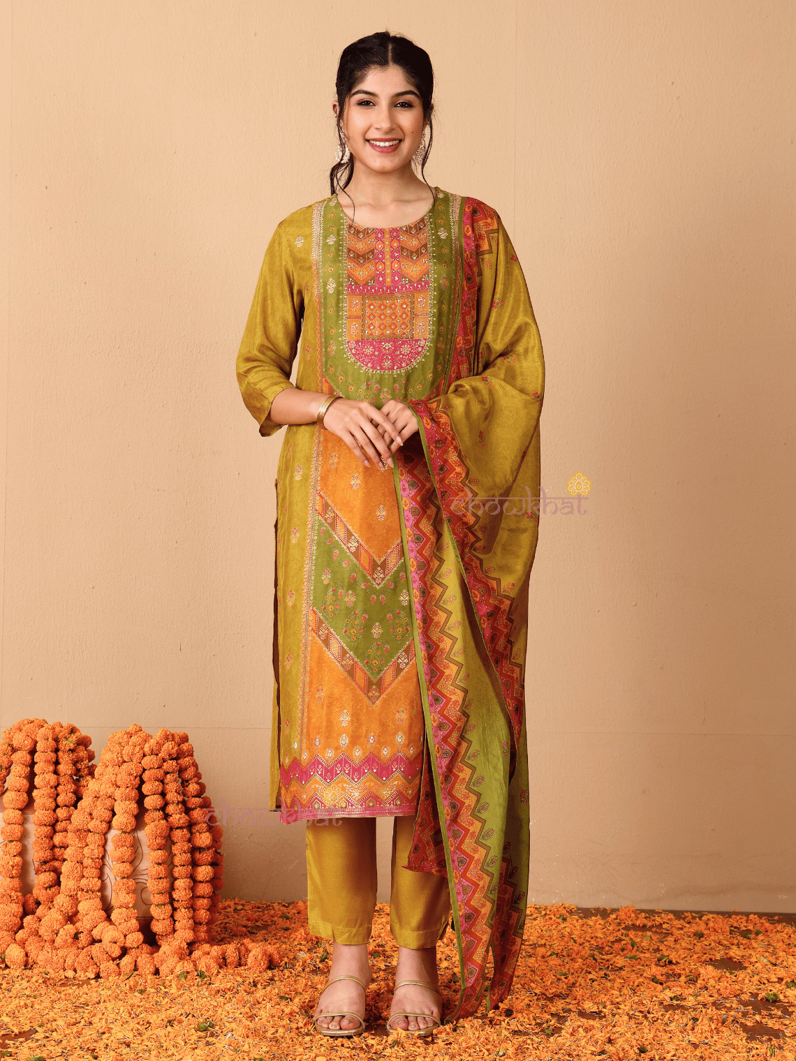 Naira Zari Silk 3 Piece Stitched Suit Set with Handwork - Chowkhat Lifestyle