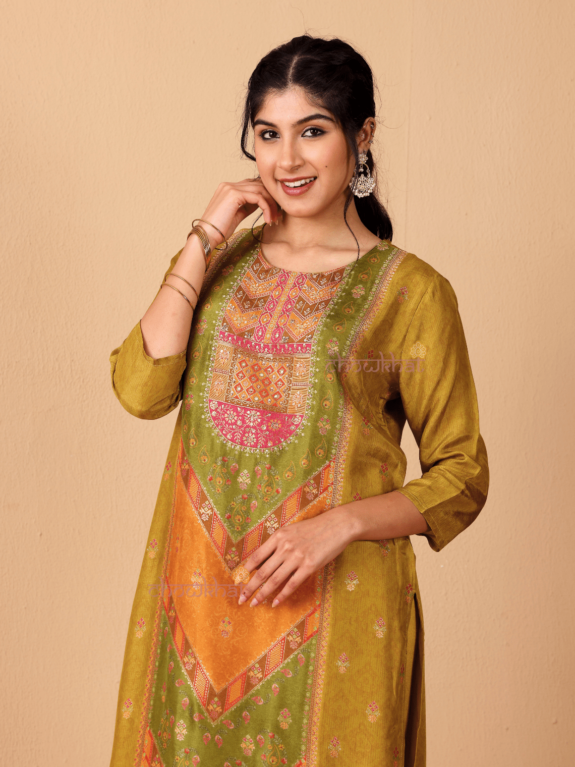 Naira Zari Silk 3 Piece Stitched Suit Set with Handwork - Chowkhat Lifestyle