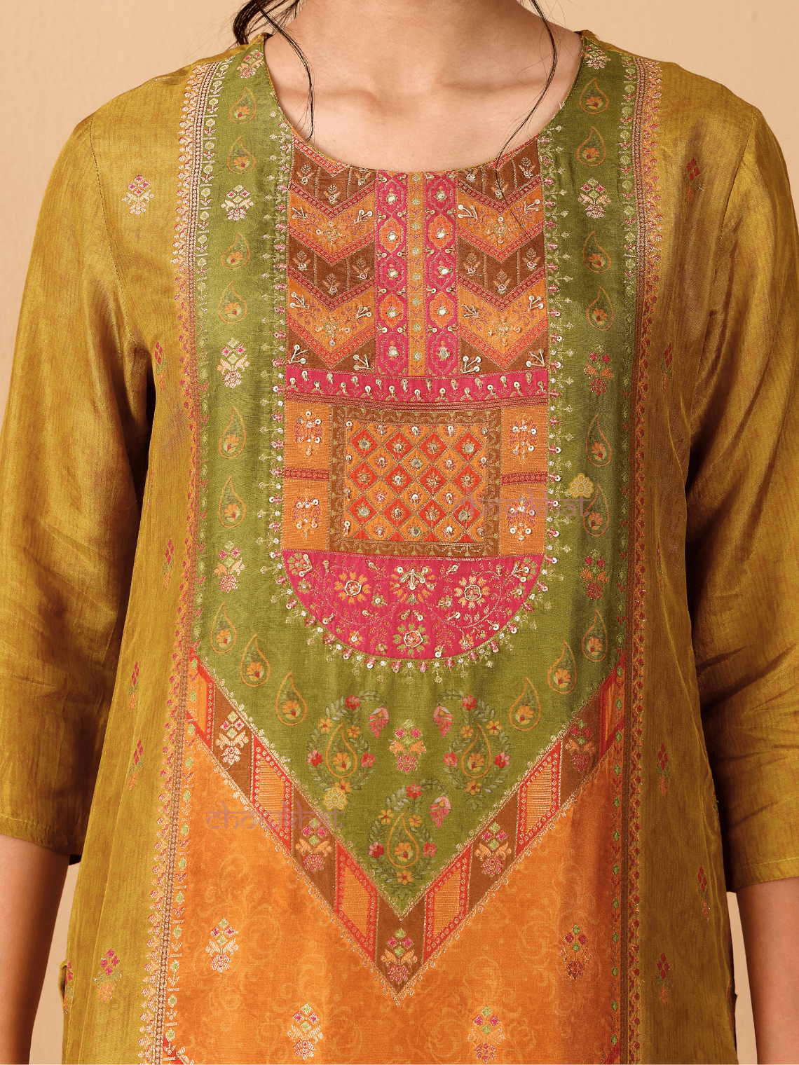 Naira Zari Silk 3 Piece Stitched Suit Set with Handwork - Chowkhat Lifestyle