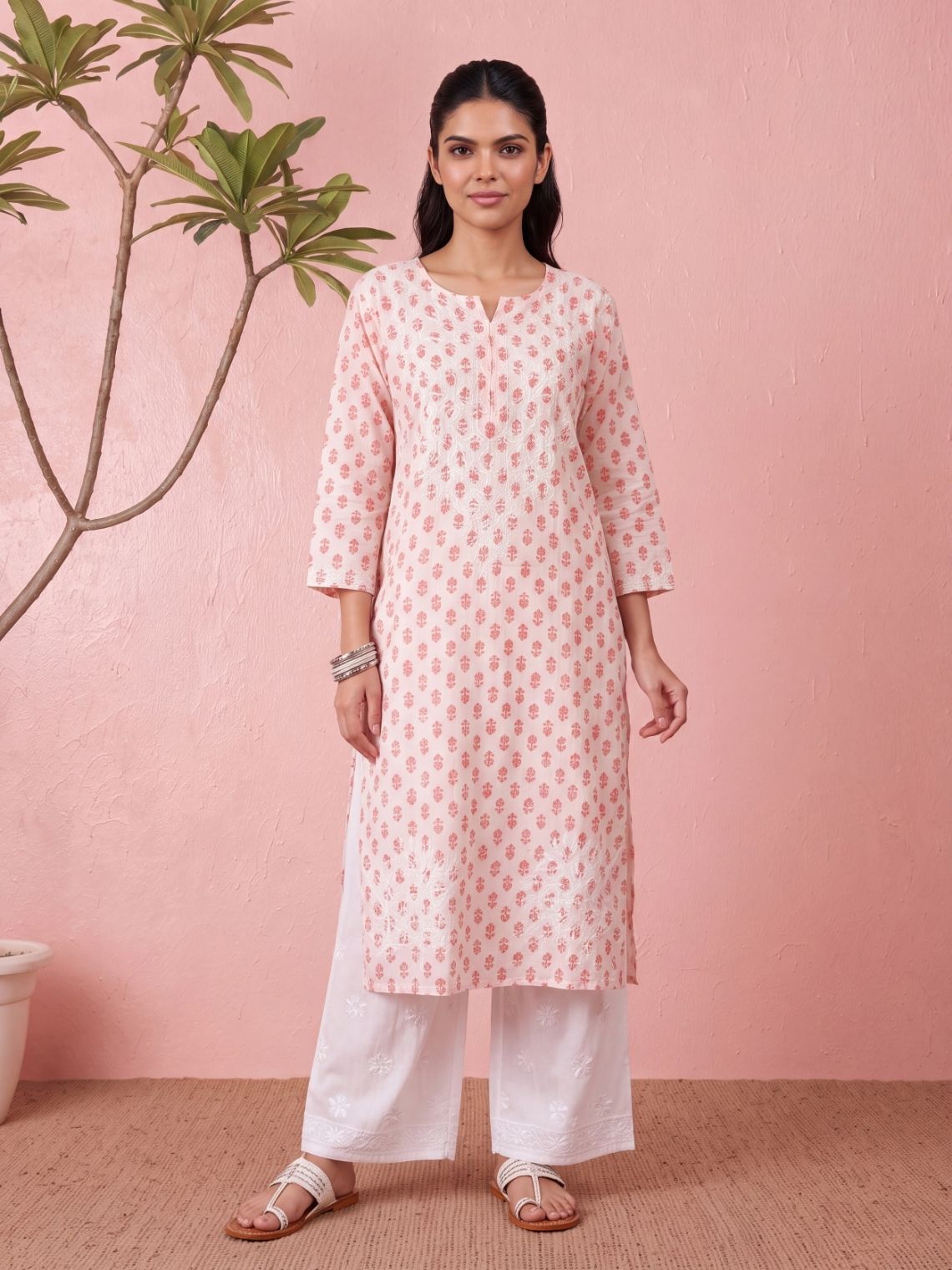 Aradhana Cotton Chikankari Long Kurti - Chowkhat Lifestyle