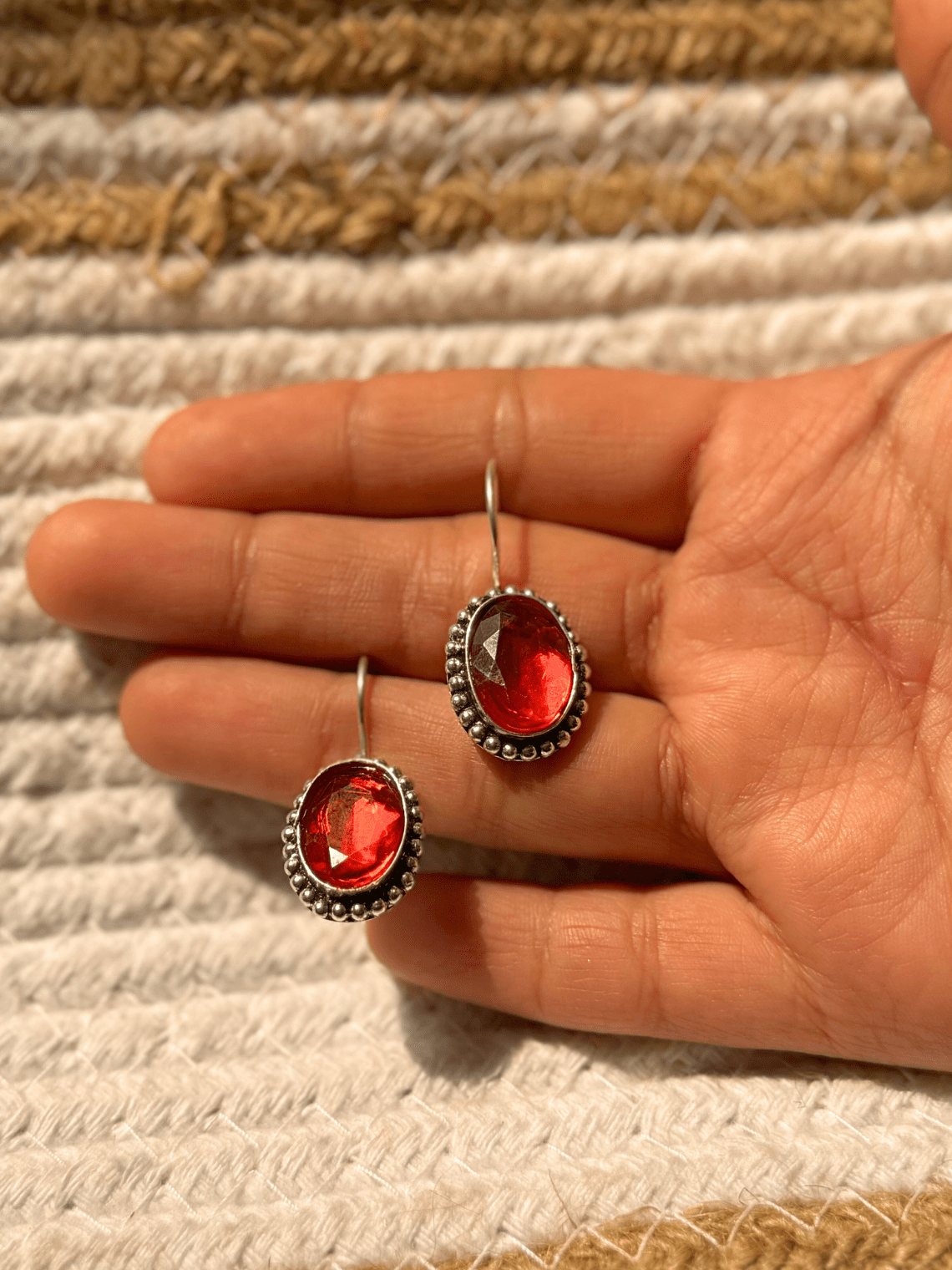 Hanging German Silver Stone Earrings - Chowkhat Lifestyle