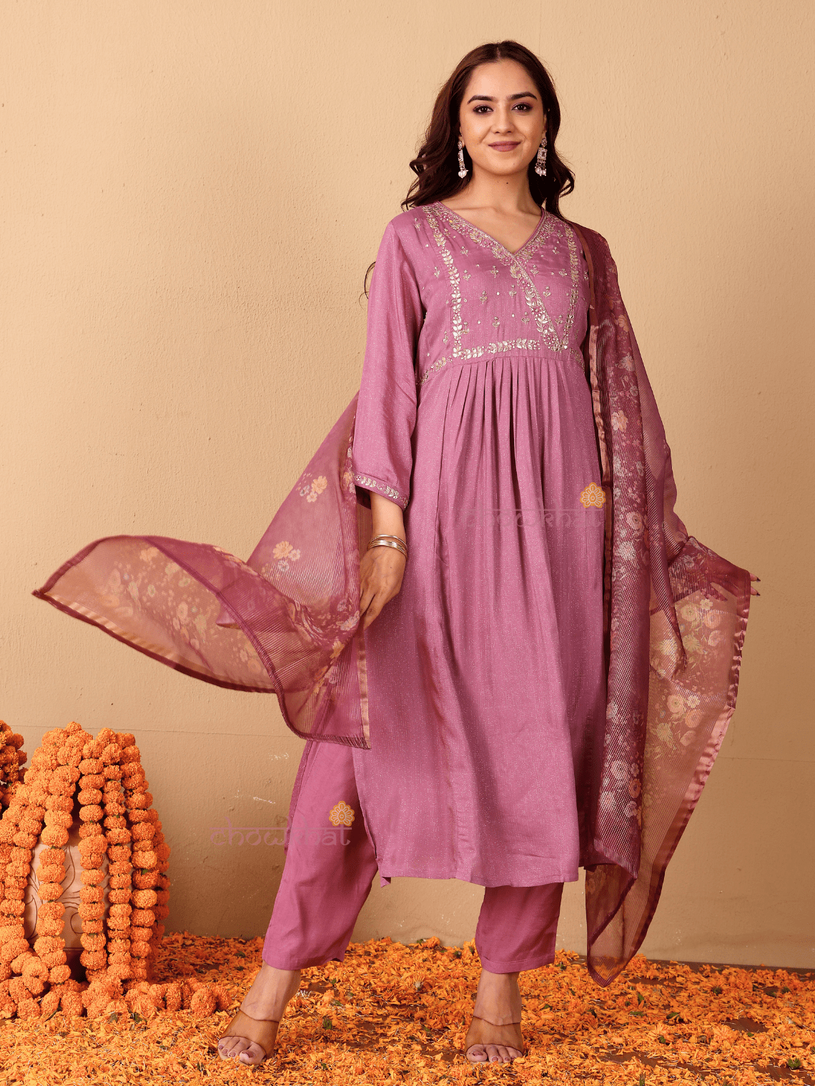 Riya Muslin Shimmer 3 Piece Stitched Suit Set with Adda Work - Chowkhat Lifestyle