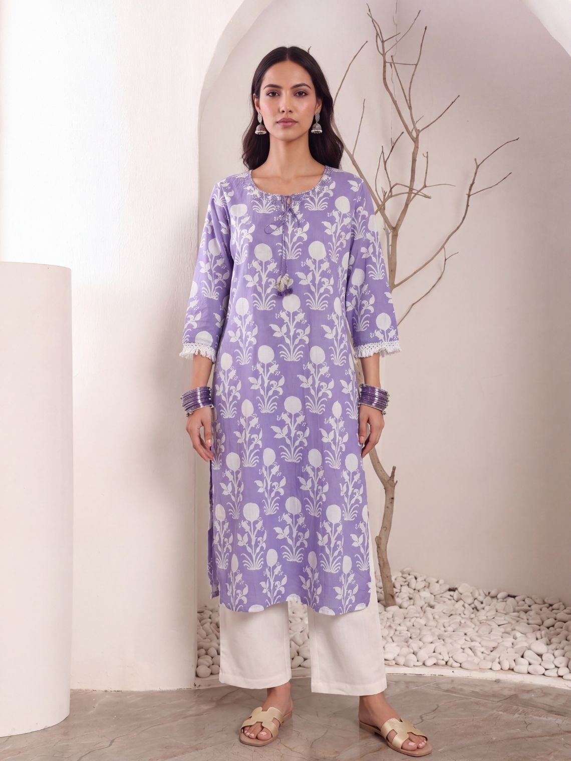 Devika Cotton Hand Embroidered Long Kurti - Chowkhat Lifestyle