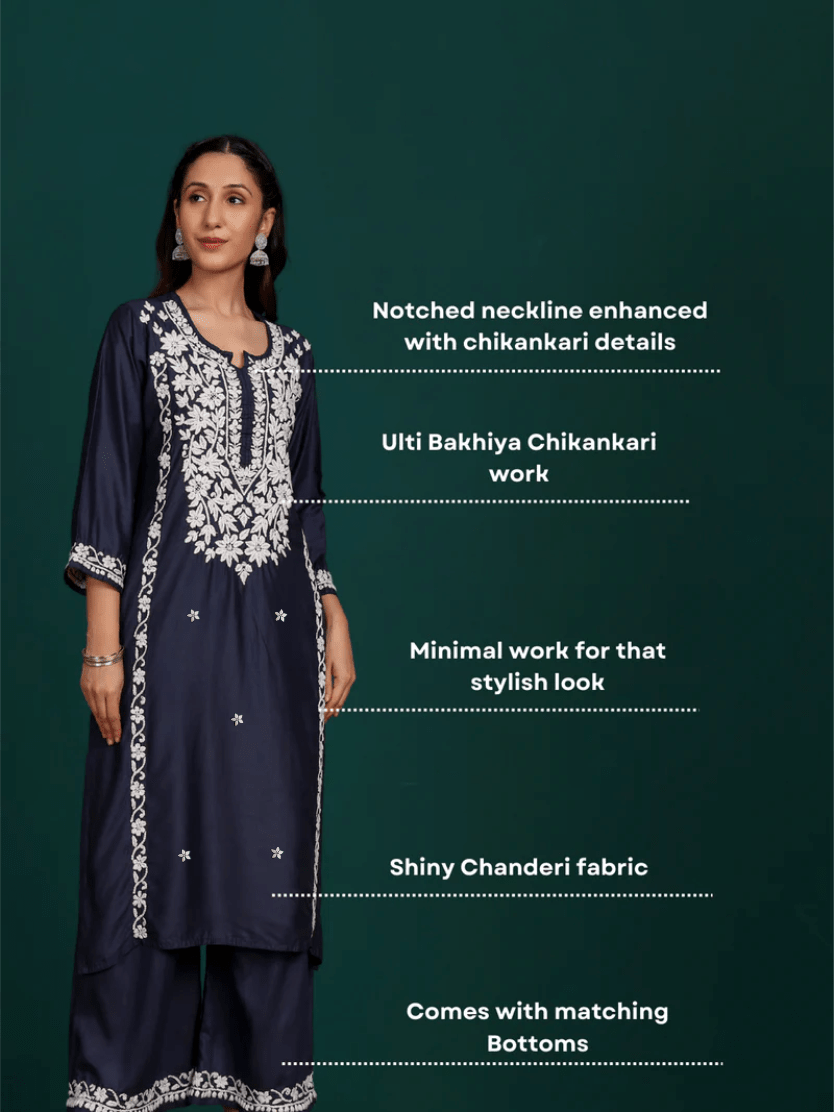 Saad Premium Chanderi Chikankari Kurti & Palazzo Set - Chowkhat Lifestyle