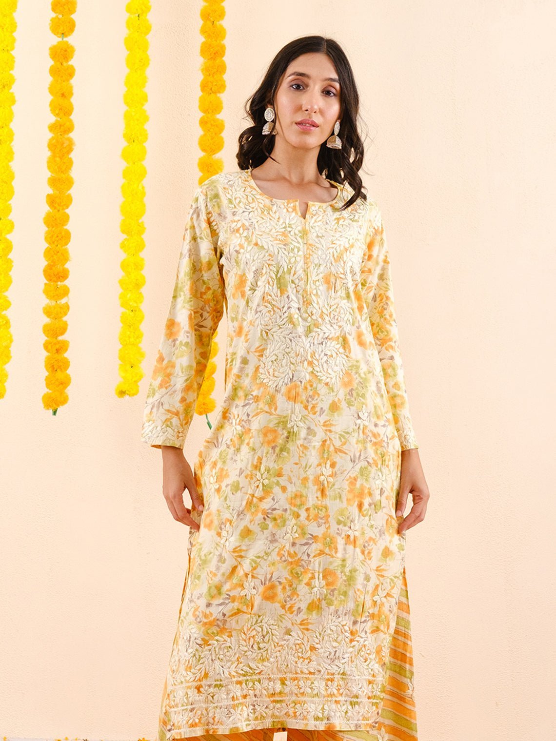 Hoor Rayon Slub Chikankari Kurti & Palazzo Set - Chowkhat Lifestyle