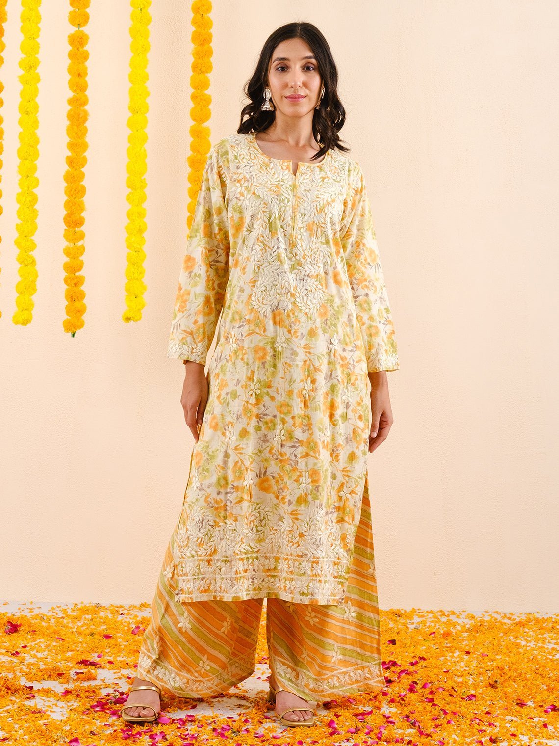 Hoor Rayon Slub Chikankari Kurti & Palazzo Set - Chowkhat Lifestyle