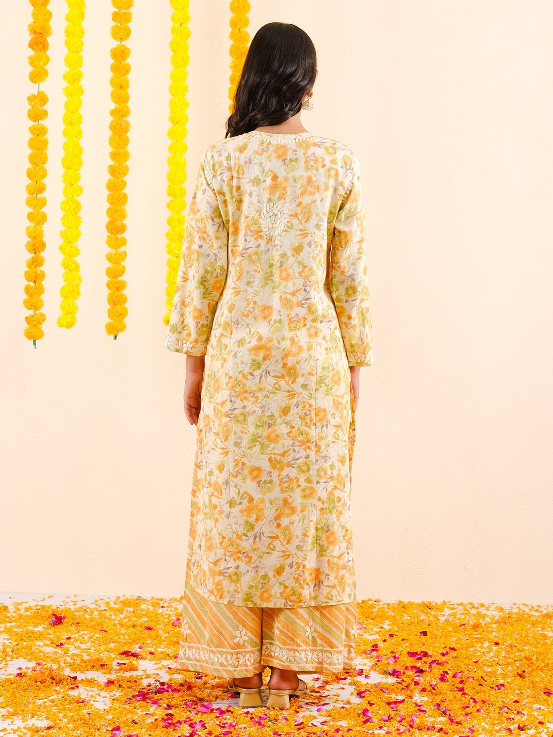 Hoor Rayon Slub Chikankari Kurti & Palazzo Set - Chowkhat Lifestyle