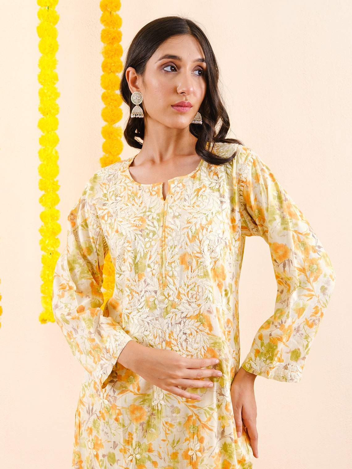 Hoor Rayon Slub Chikankari Kurti & Palazzo Set - Chowkhat Lifestyle