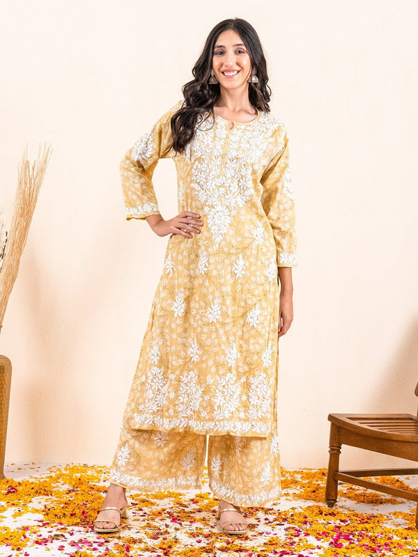 Gulnar Mul Cotton Chikankari Kurti & Palazzo Set - Chowkhat Lifestyle