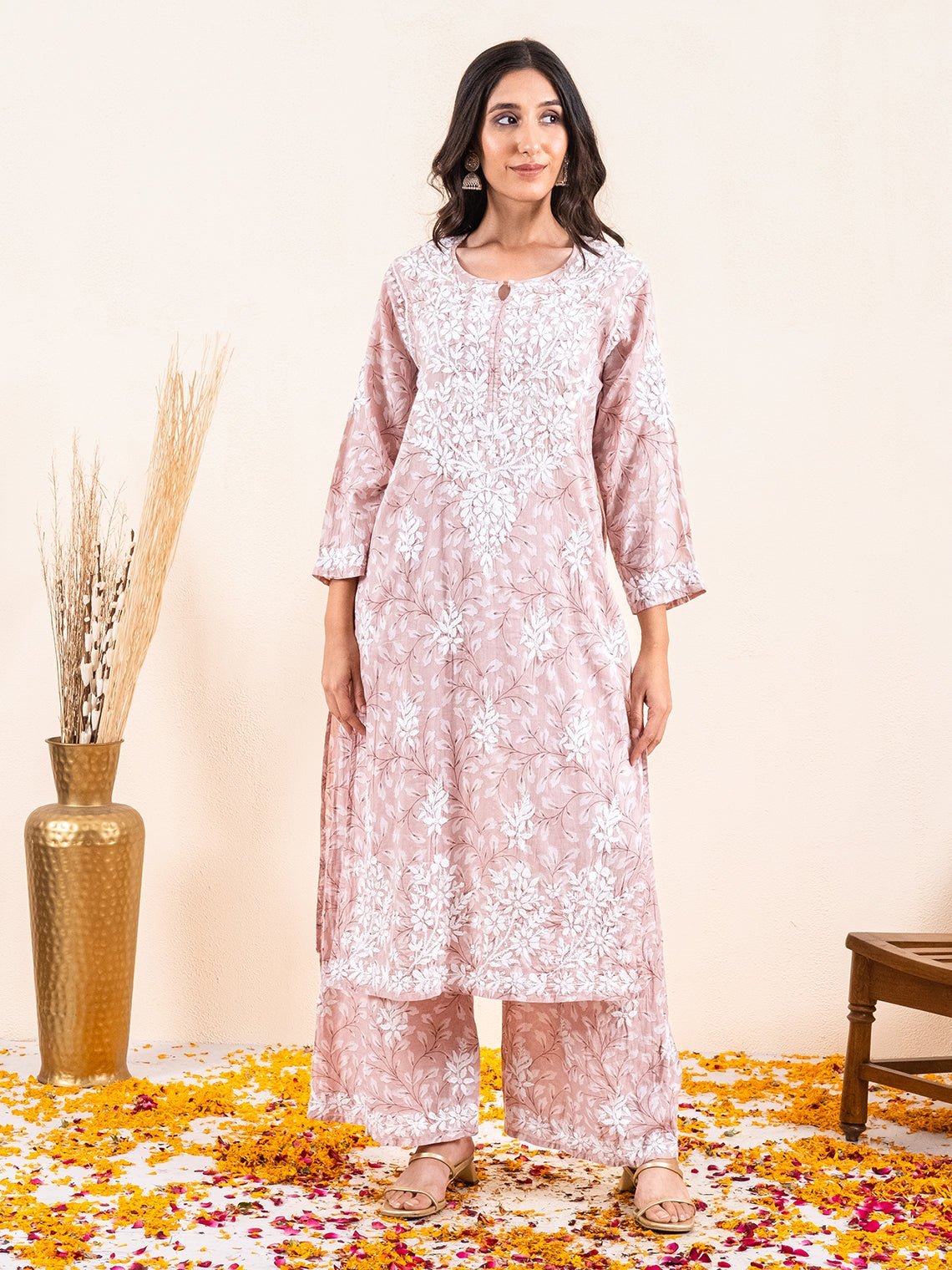 Gulnar Mul Cotton Chikankari Kurti & Palazzo Set - Chowkhat Lifestyle