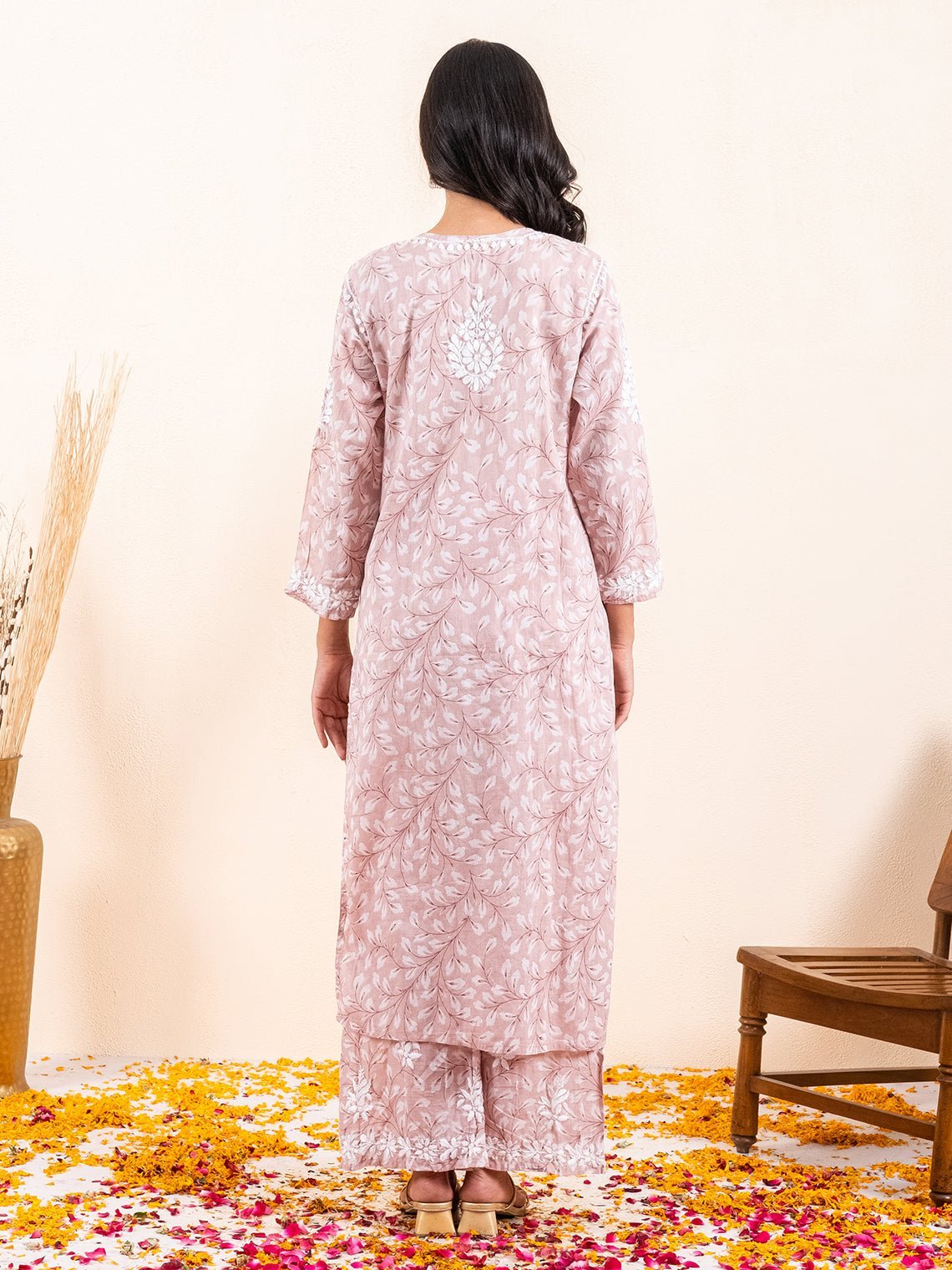 Gulnar Mul Cotton Chikankari Kurti & Palazzo Set - Chowkhat Lifestyle