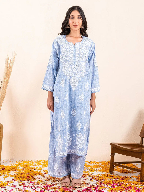 Gulnar Mul Cotton Chikankari Kurti & Palazzo Set - Chowkhat Lifestyle