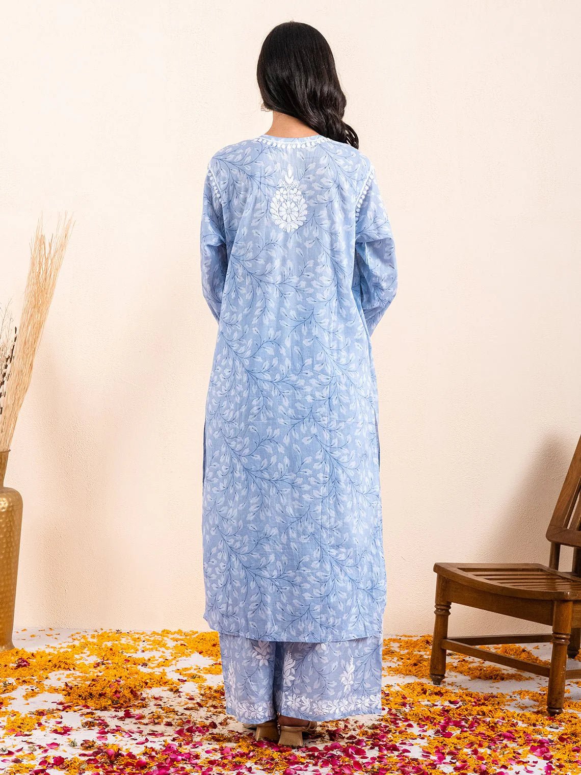 Gulnar Mul Cotton Chikankari Kurti & Palazzo Set - Chowkhat Lifestyle