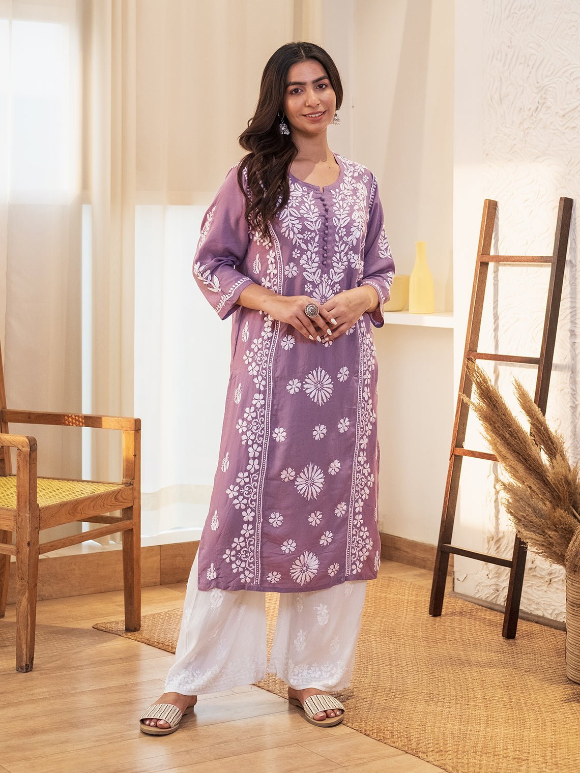 Azina Premium Modal Straight Chikankari Kurti - Chowkhat Lifestyle