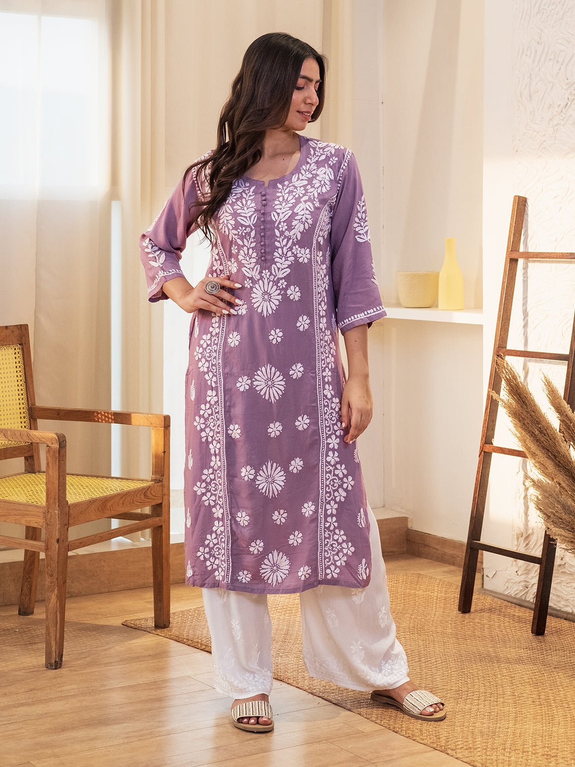 Azina Premium Modal Straight Chikankari Kurti - Chowkhat Lifestyle