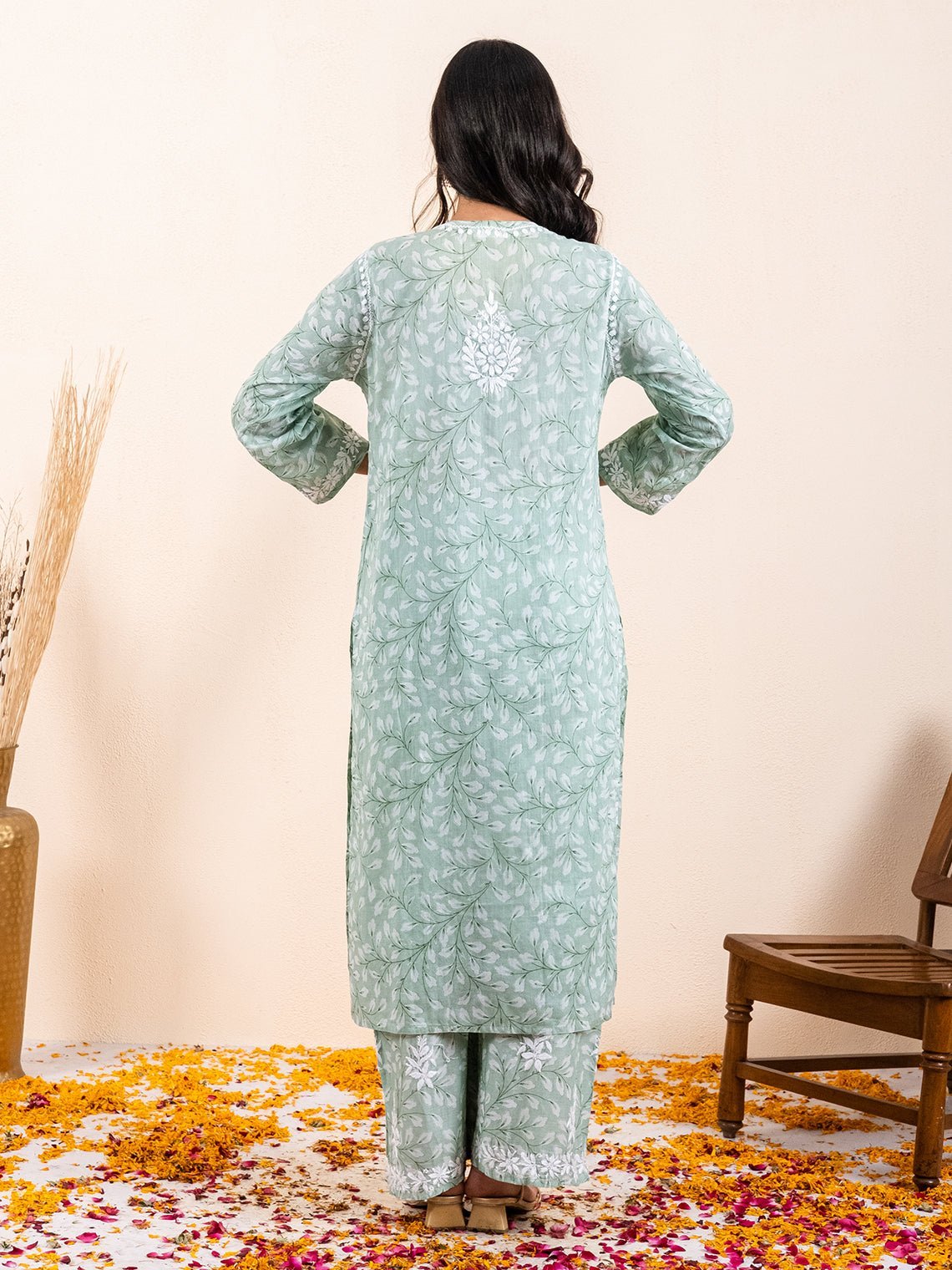 Gulnar Mul Cotton Chikankari Kurti & Palazzo Set - Chowkhat Lifestyle