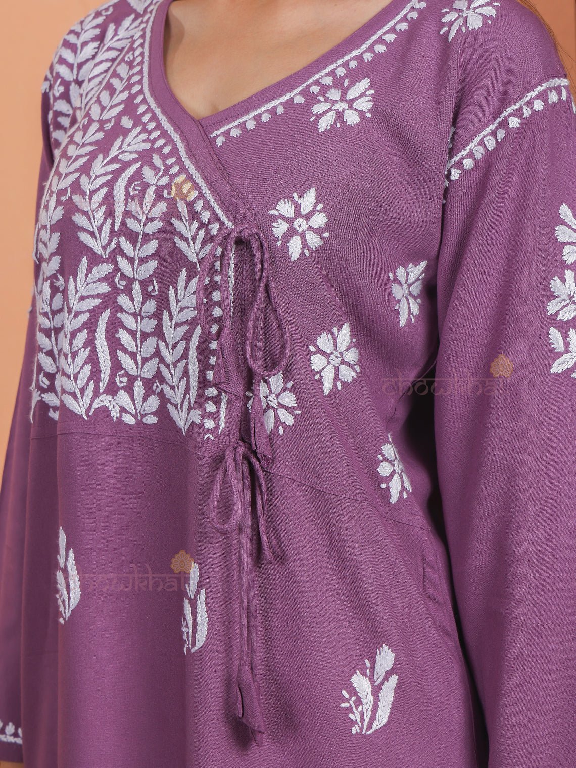 Eshana Angrakha Rayon Chikankari Kurti - Chowkhat Lifestyle