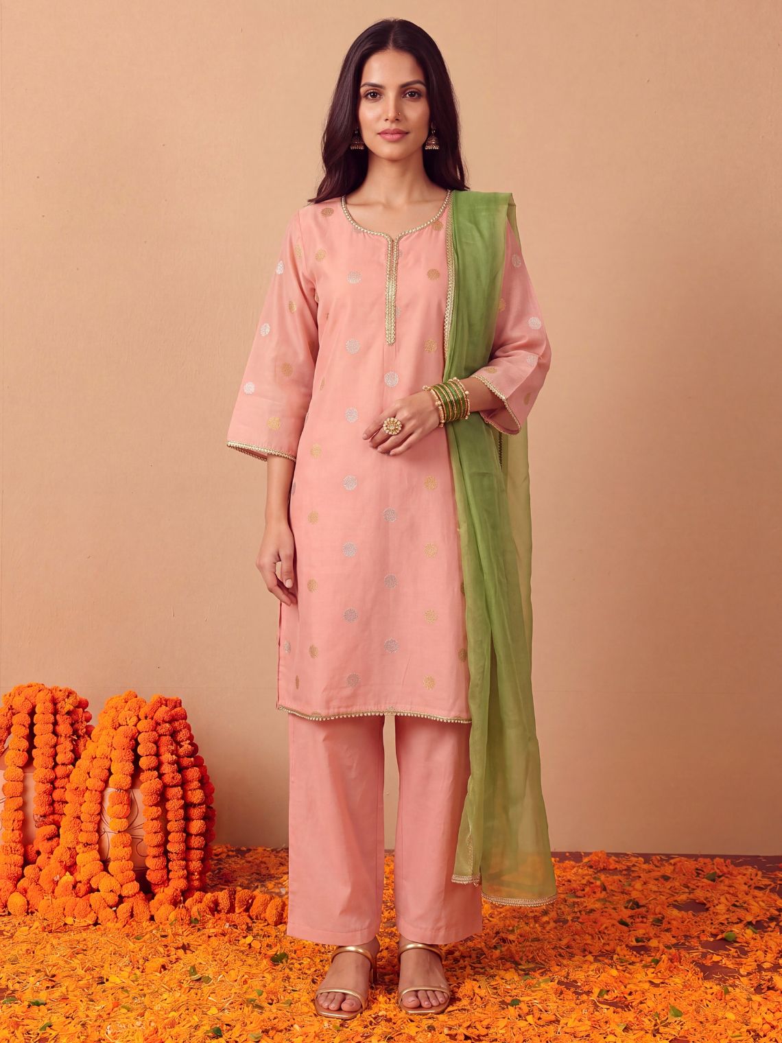Falguni Chanderi Kurta & Palazzo set with Contrast Organza Dupatta - Chowkhat Lifestyle
