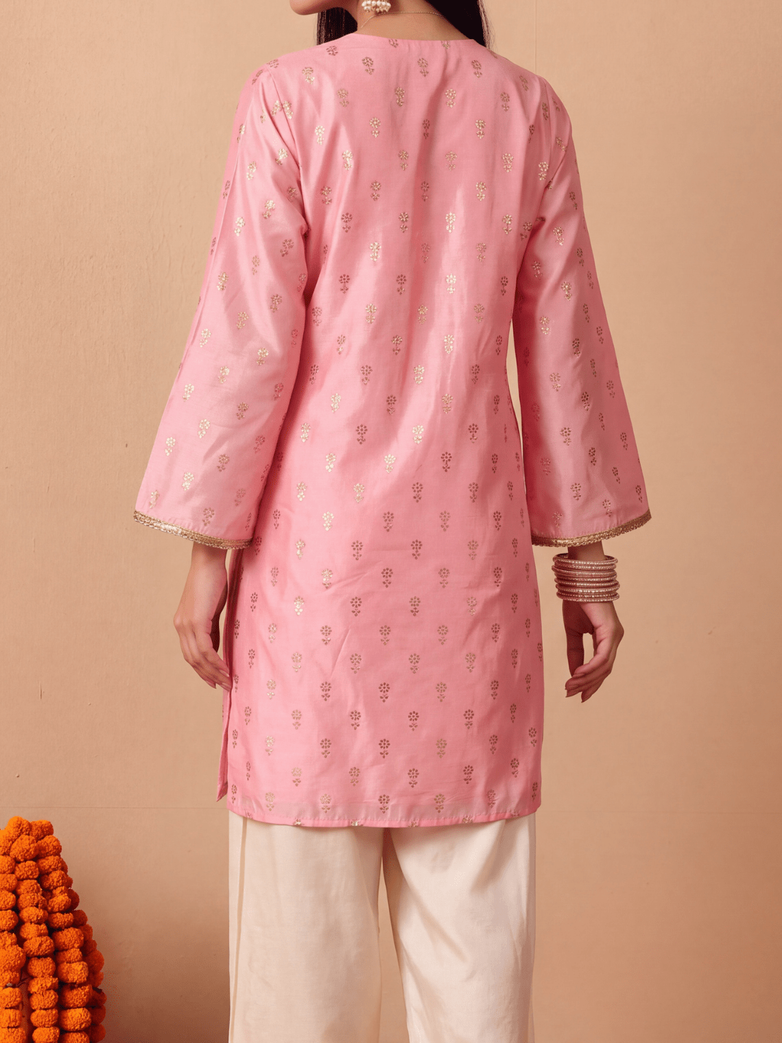 Megha Chanderi Silk A-Line Kurta with Stone & Lace Detailing - Chowkhat Lifestyle