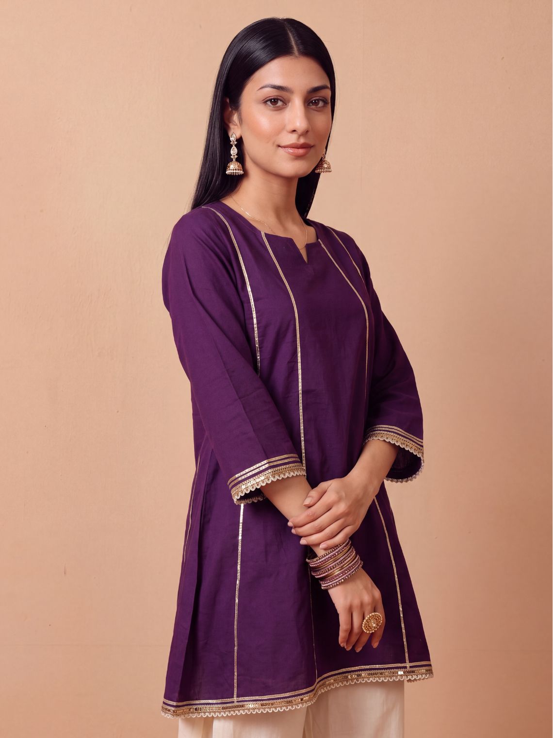 Zoya Cotton Kali Kurta with Gota & Lace Detailing