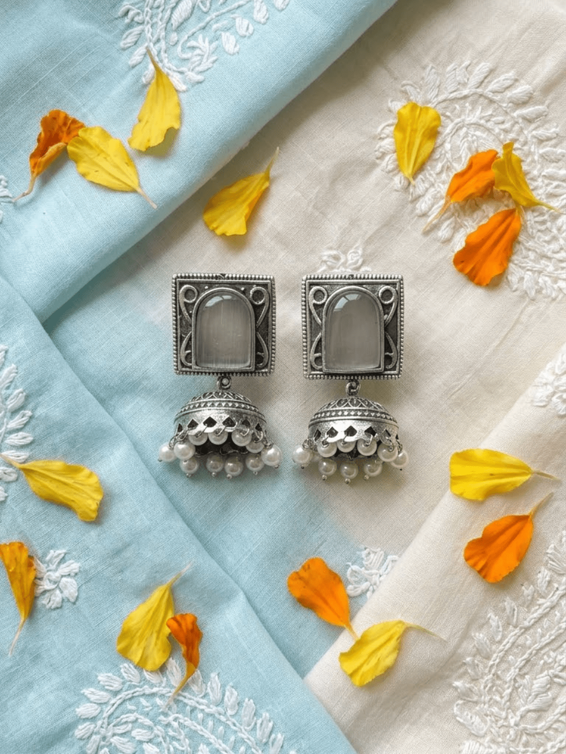 Ember Square German Silver Jhumki Earrings - Chowkhat Lifestyle