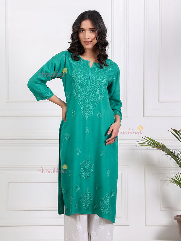 Adila Rayon Straight Chikankari Kurti - Chowkhat Lifestyle