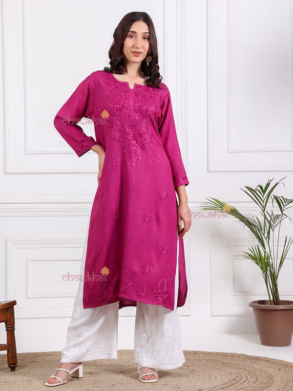 Adila Rayon Straight Chikankari Kurti - Chowkhat Lifestyle