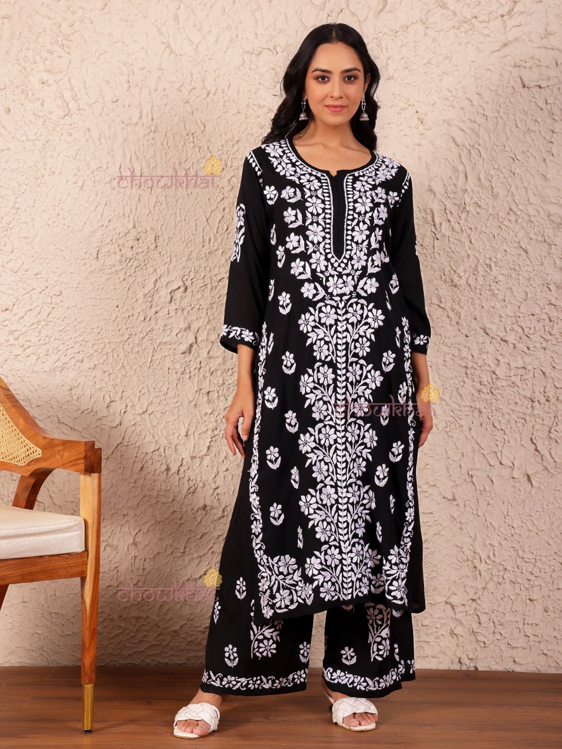 Zareen Modal Chikankari Kurti & Palazzo Set - Chowkhat Lifestyle