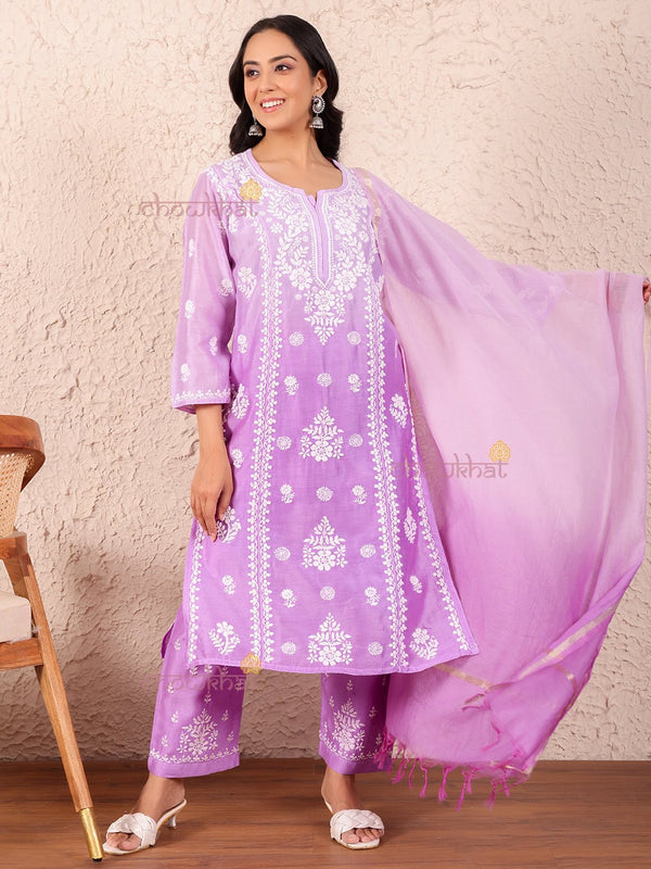 Isla Chanderi Stitched Suit Set With Chikankari - Chowkhat Lifestyle