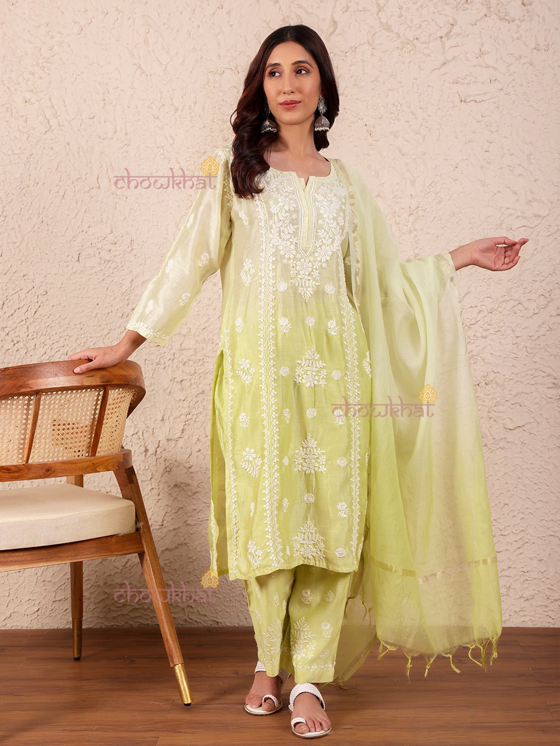 Isla Chanderi Stitched Suit Set With Chikankari - Chowkhat Lifestyle