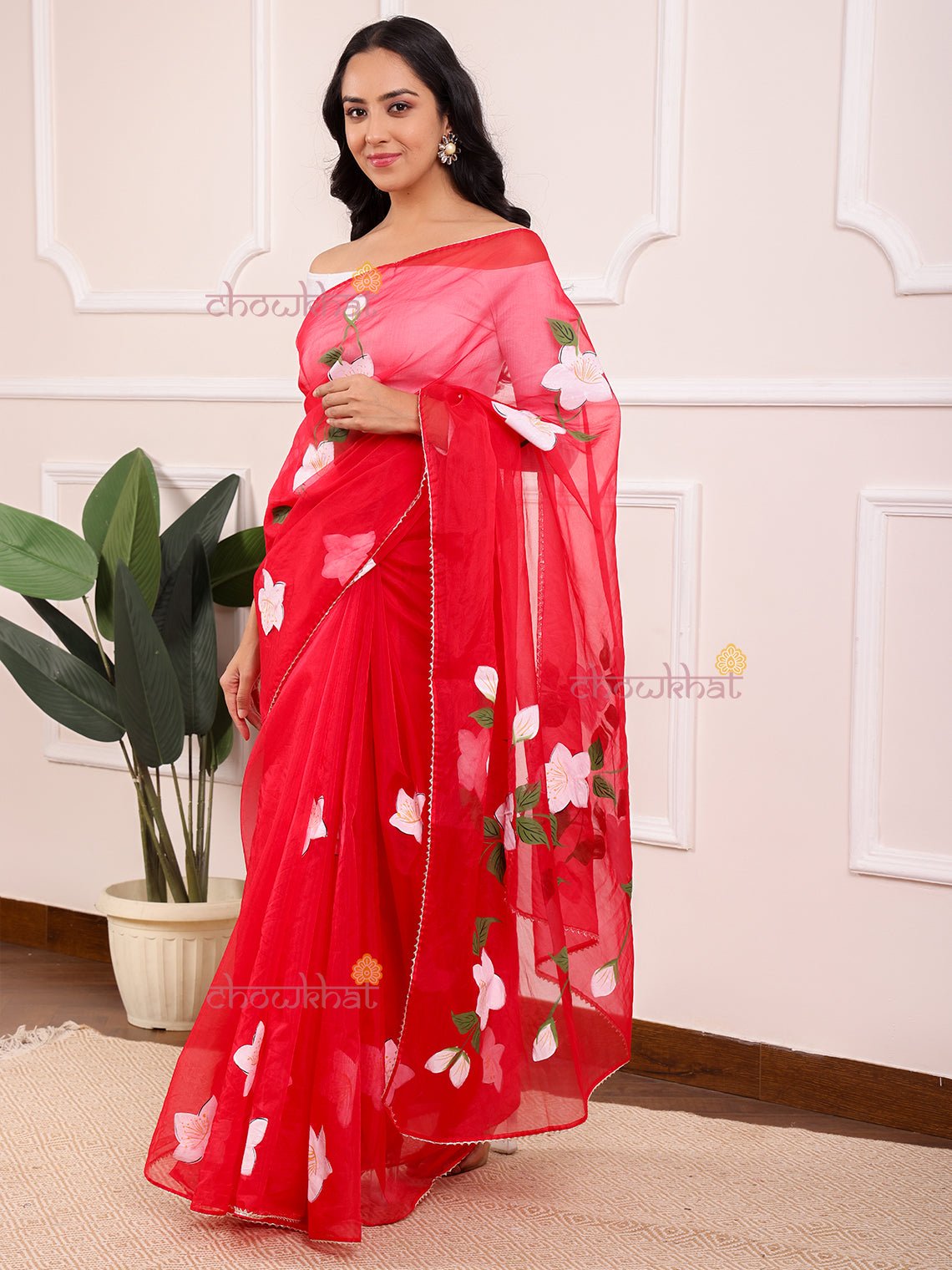 Arshiya Hand Painted Organza Saree - Chowkhat Lifestyle