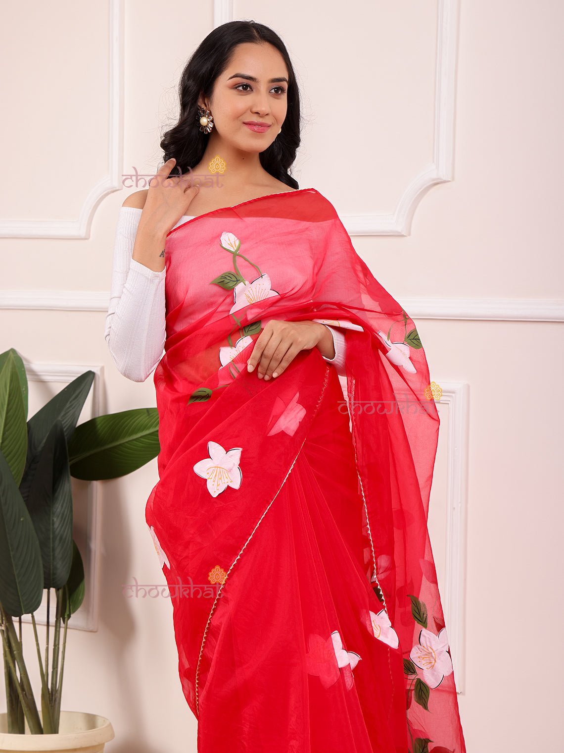 Arshiya Hand Painted Organza Saree - Chowkhat Lifestyle