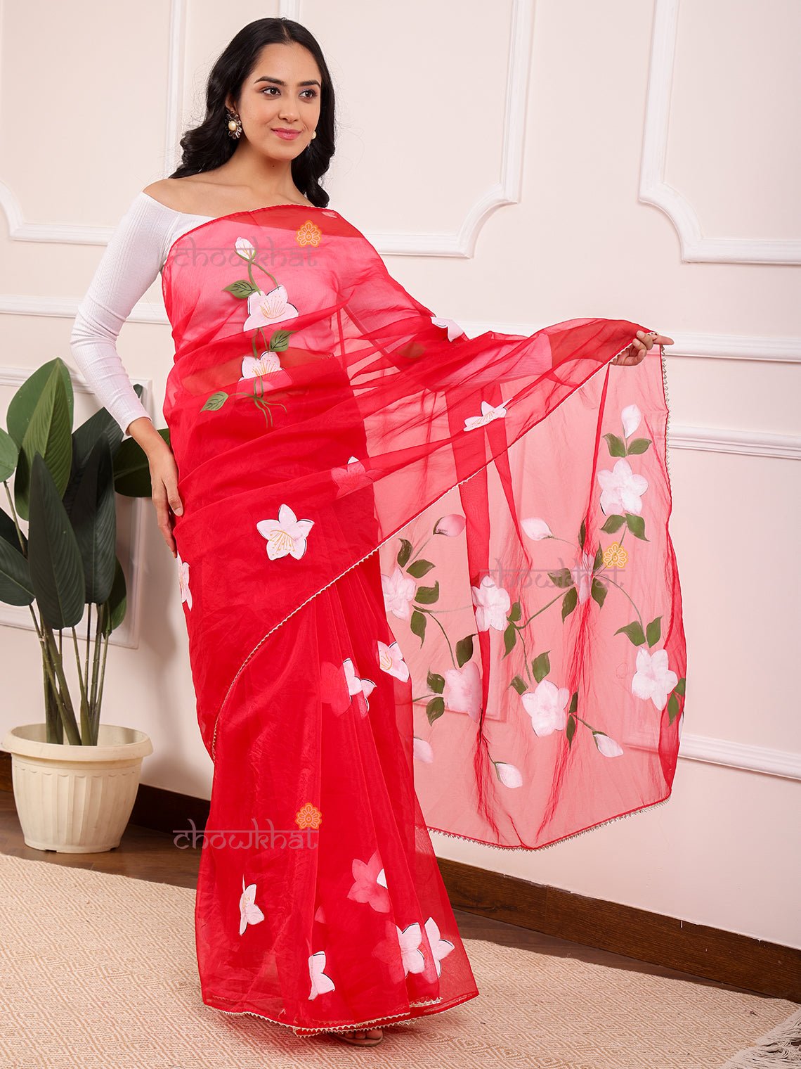 Arshiya Hand Painted Organza Saree - Chowkhat Lifestyle