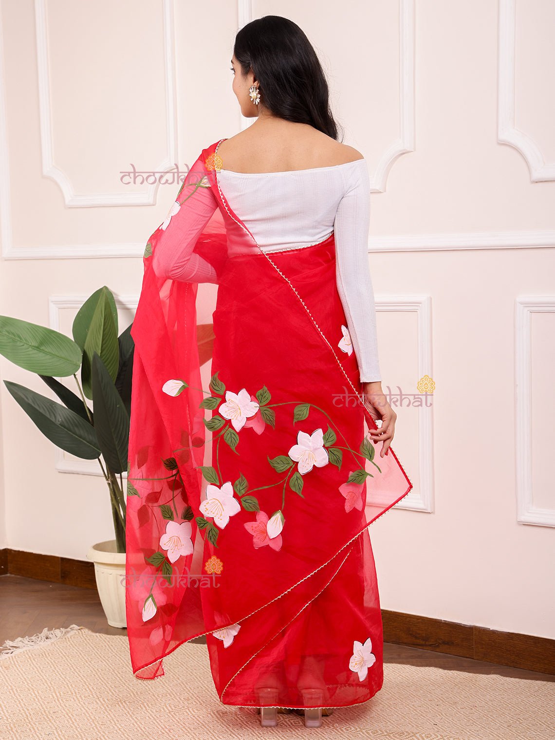 Arshiya Hand Painted Organza Saree - Chowkhat Lifestyle