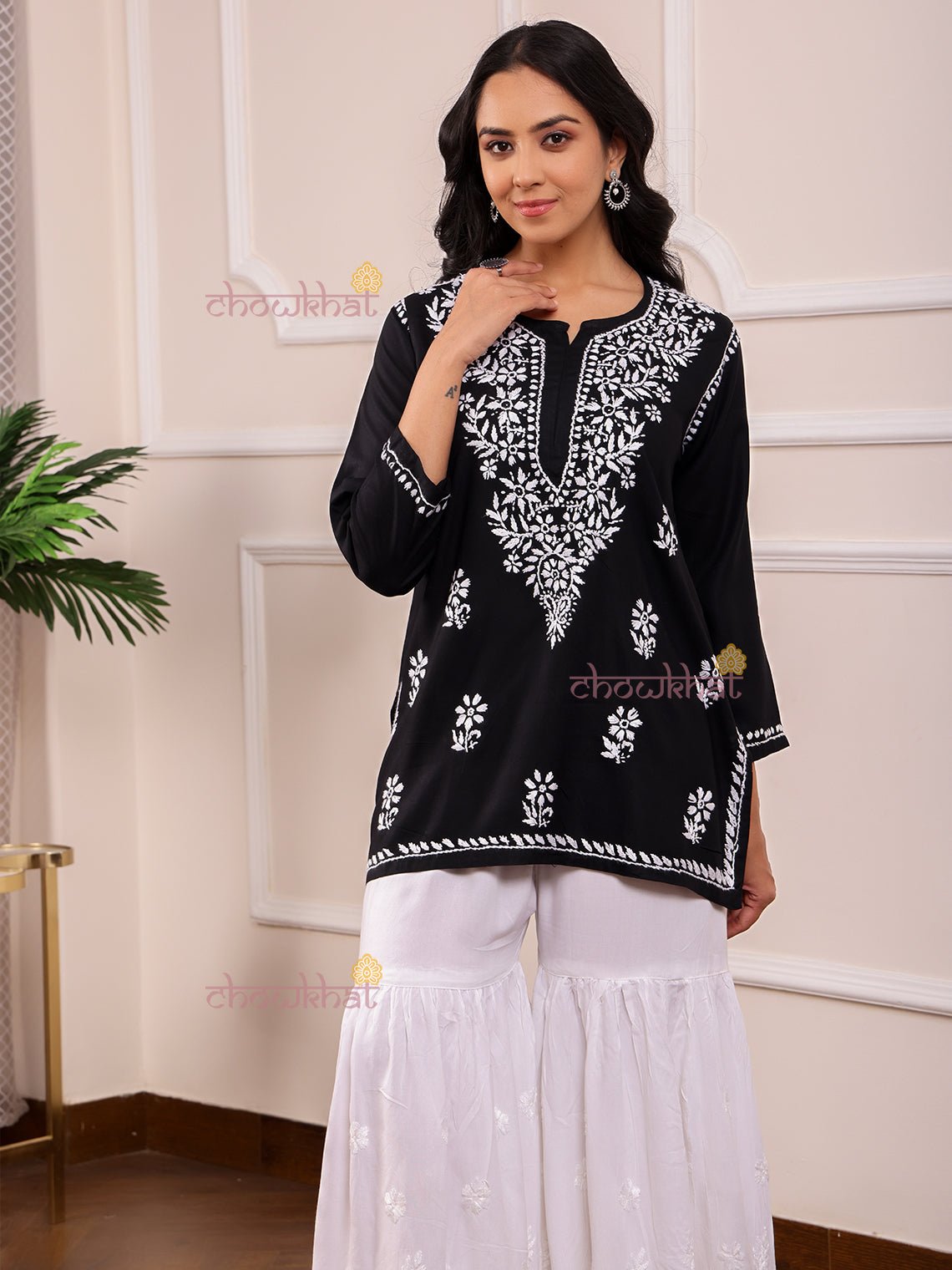 Yusra Rayon Short Chikankari Kurti - Chowkhat Lifestyle