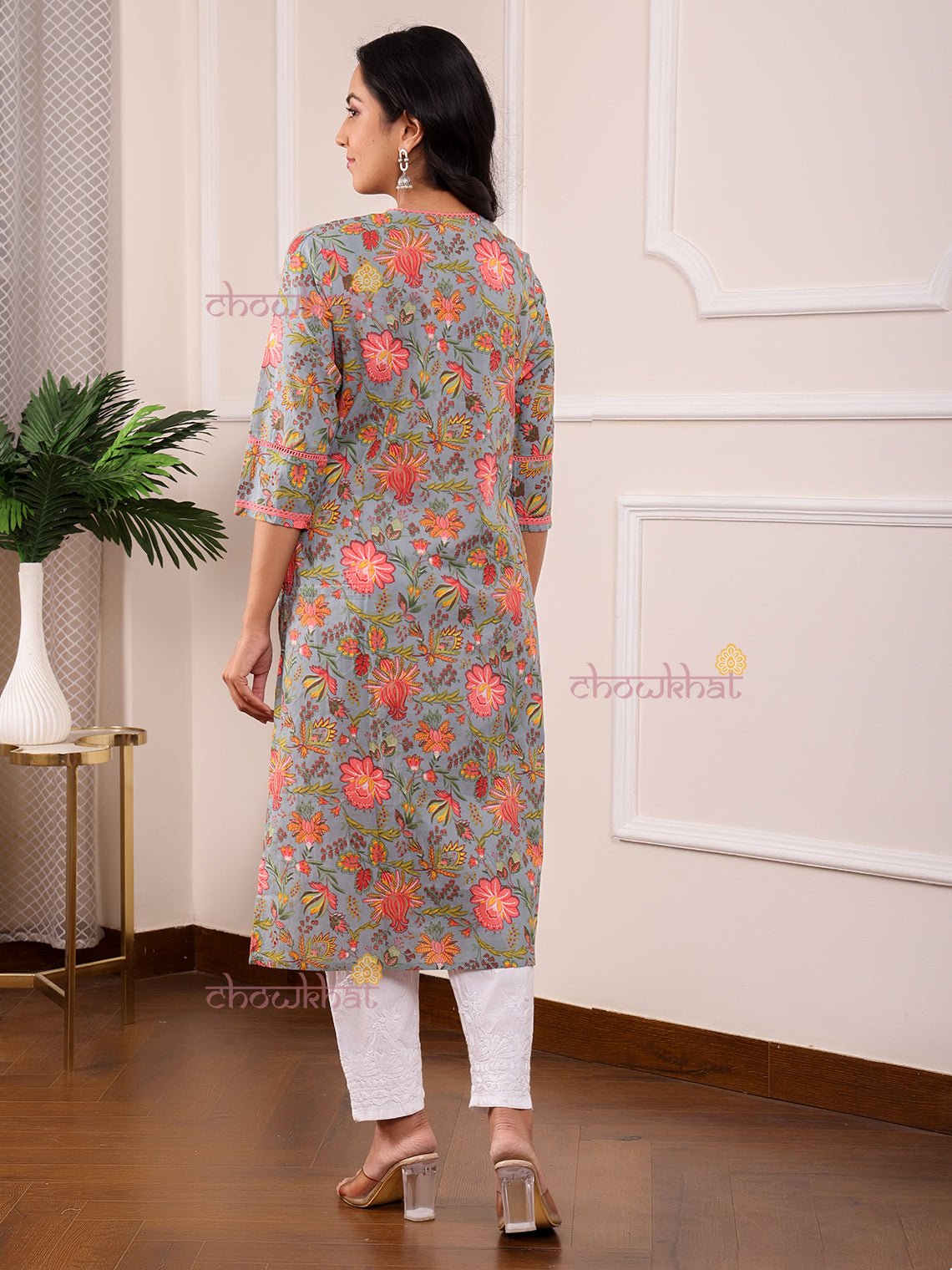 Suhana Printed Angrakha Kurti with Lace Work - Chowkhat Lifestyle