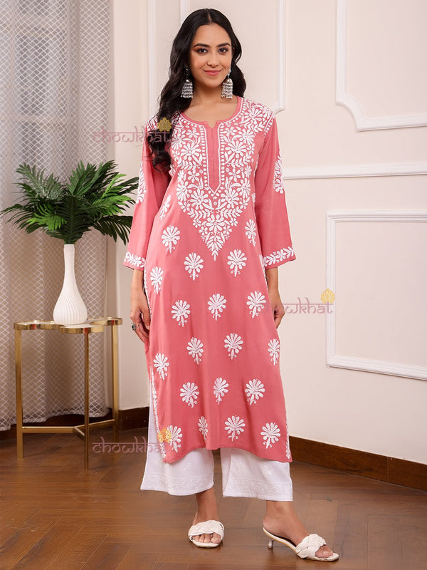 Amaira Modal Straight Chikankari Kurti - Chowkhat Lifestyle