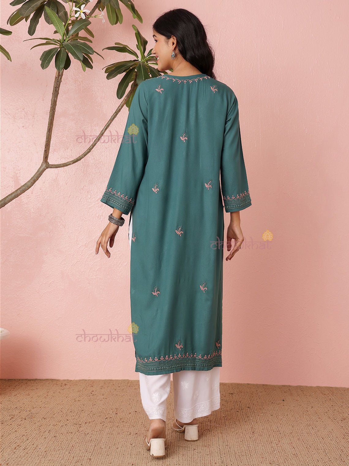 Viana Premium Rayon Straight Multi Color Chikankari Kurti - Chowkhat Lifestyle