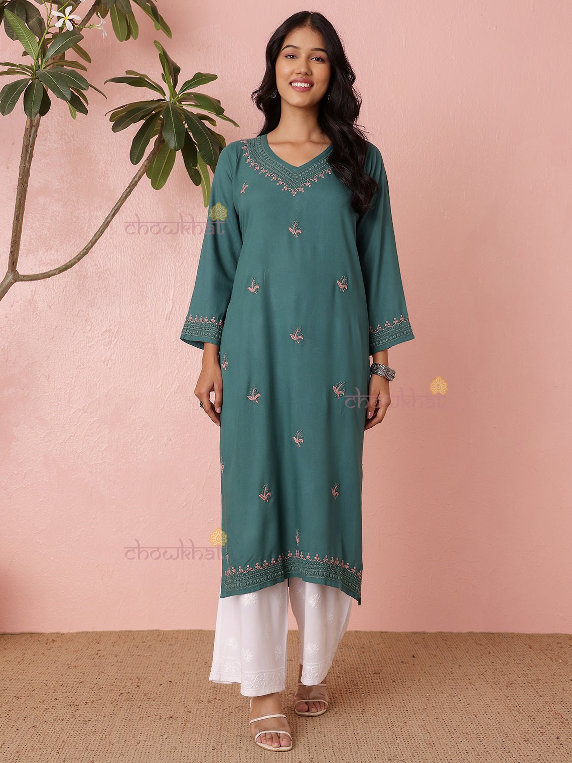 Viana Premium Rayon Straight Multi Color Chikankari Kurti - Chowkhat Lifestyle